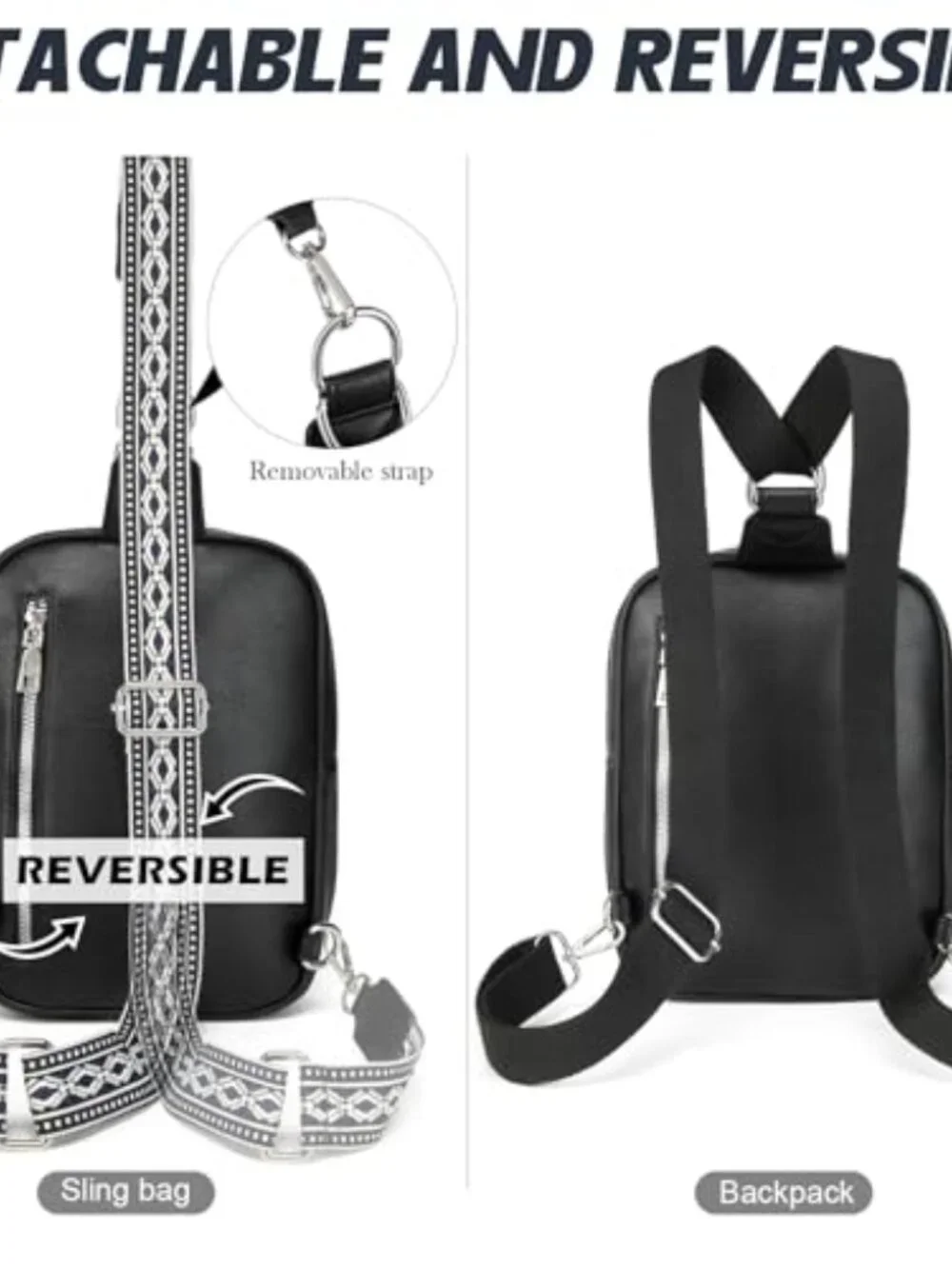 Mini Diaper Bag Crossbody Sling Purse 2-in-1 Leather Backpack with 2 Straps